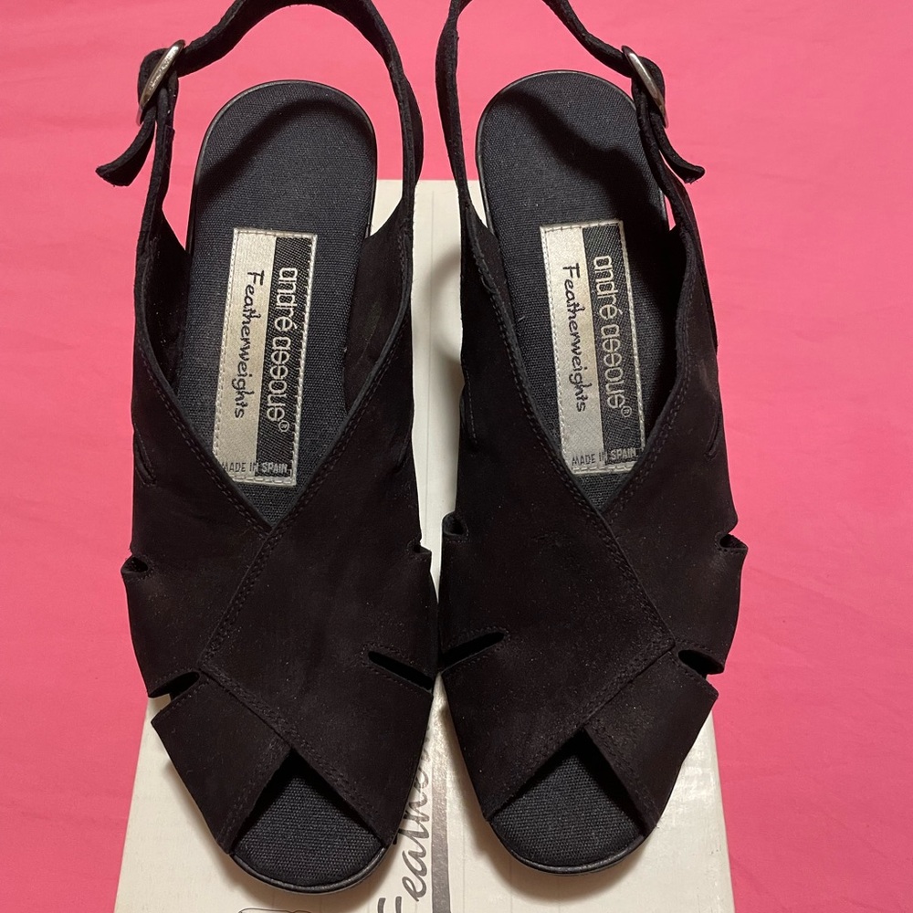 Andre Assous Black Slingback Sandals with Crossed Straps